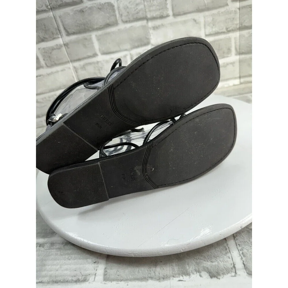 Guess Women's Size 8.5 Black Leather Gladiator Leg/Ankle Strap Sandals